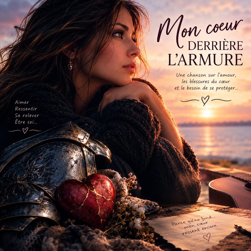 Illustration symbolique d’un cœur qui se protège derrière une armure, évoquant l’amour, la souffrance et la reconstruction intérieure.
